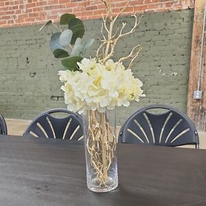 Elegant Cream Floral Arrangement in Glass Vase With Eucalyptus